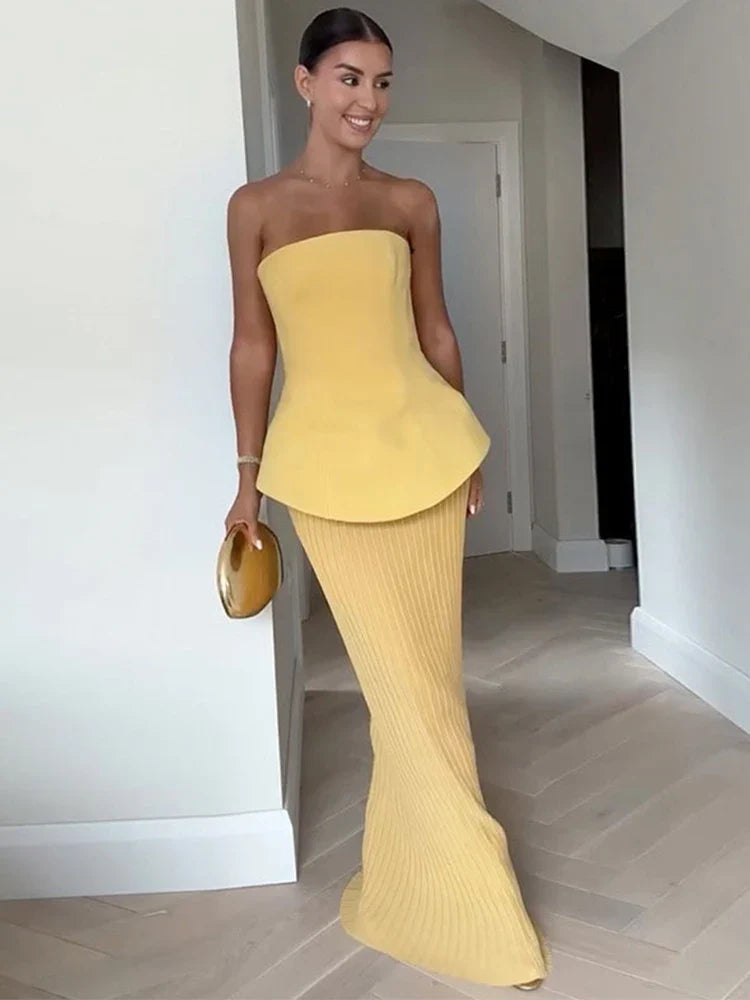 Peplum Fit Maxi Dress-dresses > maxi dress-Laventaire-Laventaire