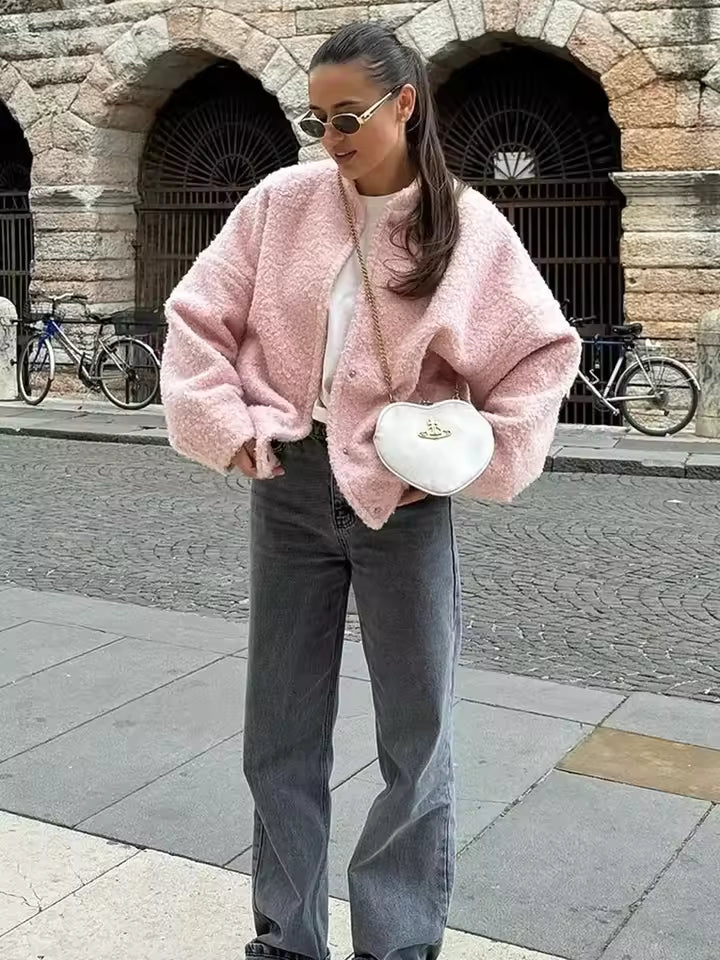 Pink Bouclé Jacket-jackets > bouclé jacket-Laventaire-Laventaire