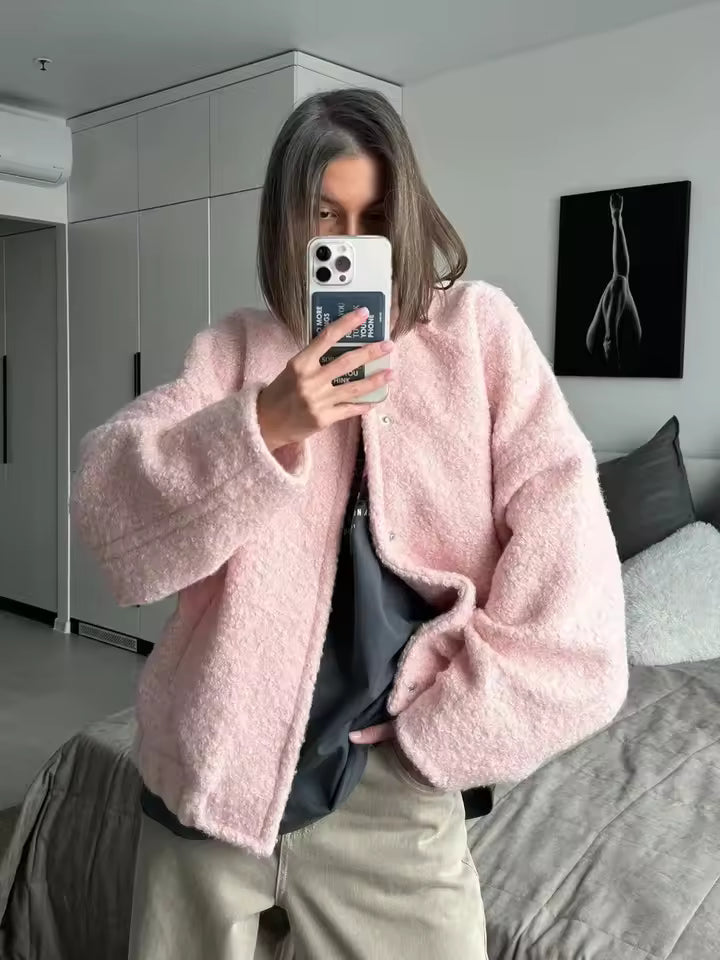 Pink Bouclé Jacket-jackets > bouclé jacket-Laventaire-Laventaire