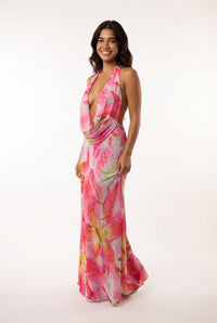 Pink Elegant Cocktail Maxi Dress-dresses > maxi dress-Laventaire-Pink-S-Laventaire