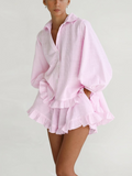 Pink Ruffle Blouse Set-sets > blouse and shorts set-Laventaire-Laventaire