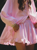 Pink Ruffle Blouse Set-sets > blouse and shorts set-Laventaire-Laventaire