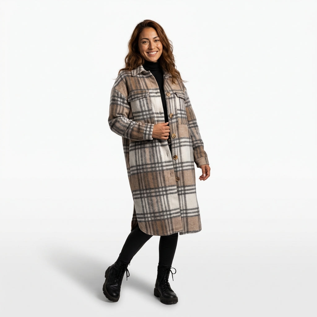 Plaid Long Coat-coats > long coats-Laventaire-Laventaire