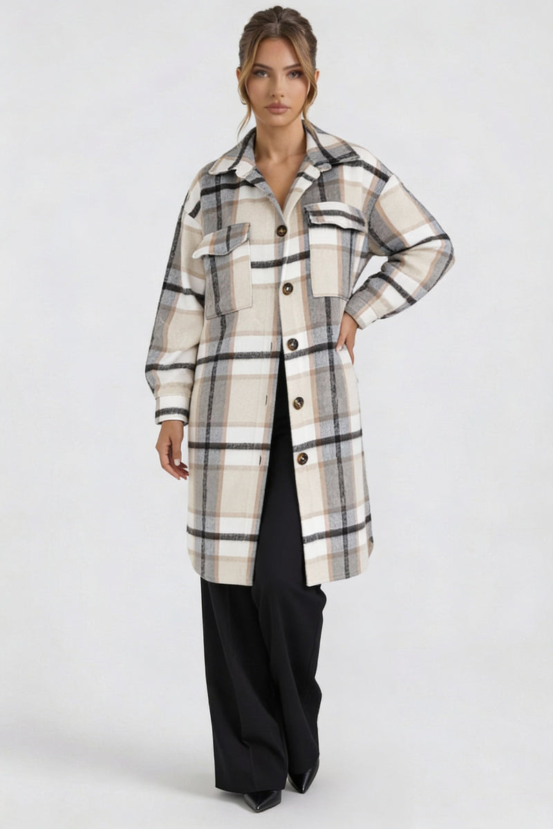 Plaid Long Coat-coats > long coats-Laventaire-Laventaire