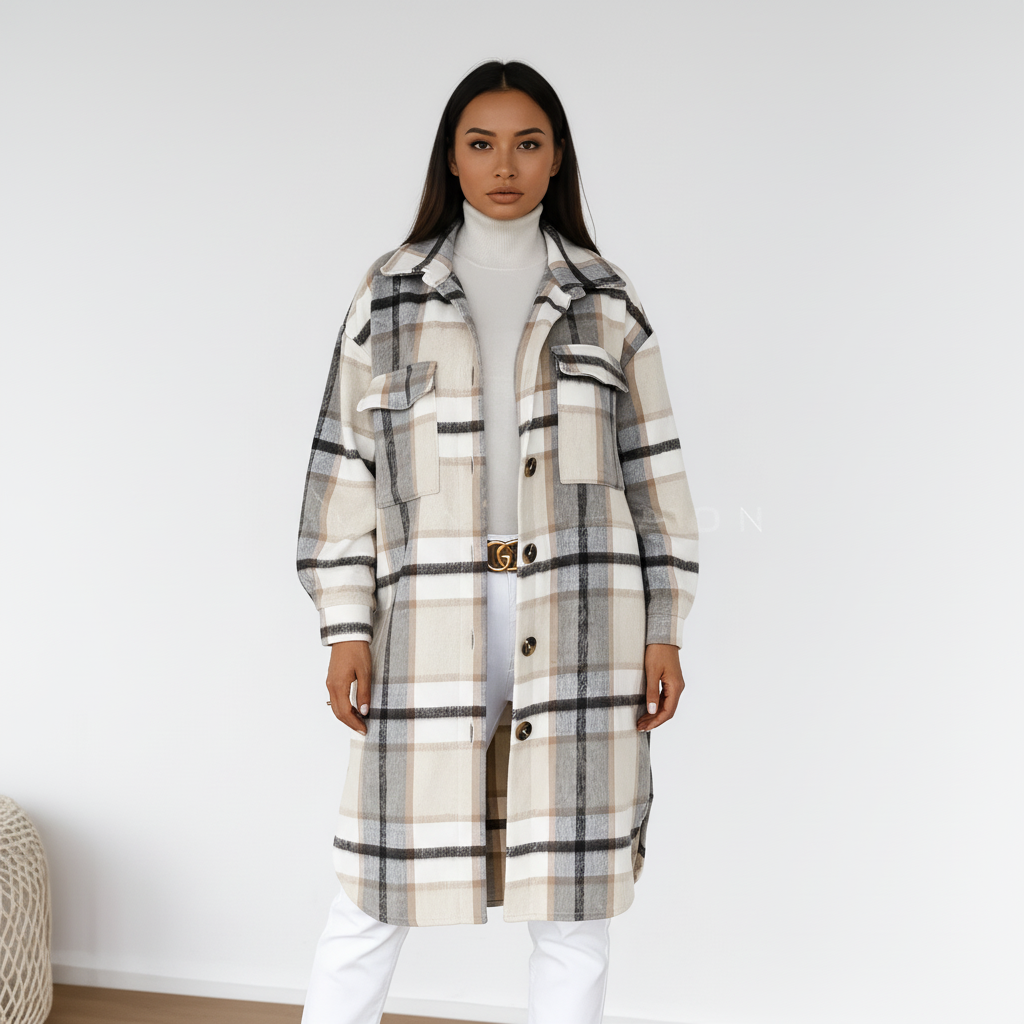 Plaid Long Coat-coats > long coats-Laventaire-Laventaire