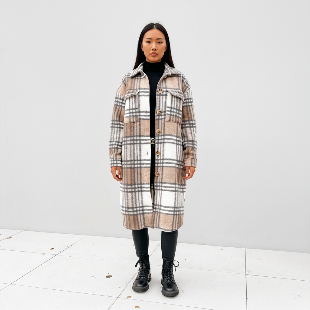 Plaid Long Coat-coats > long coats-Laventaire-Laventaire