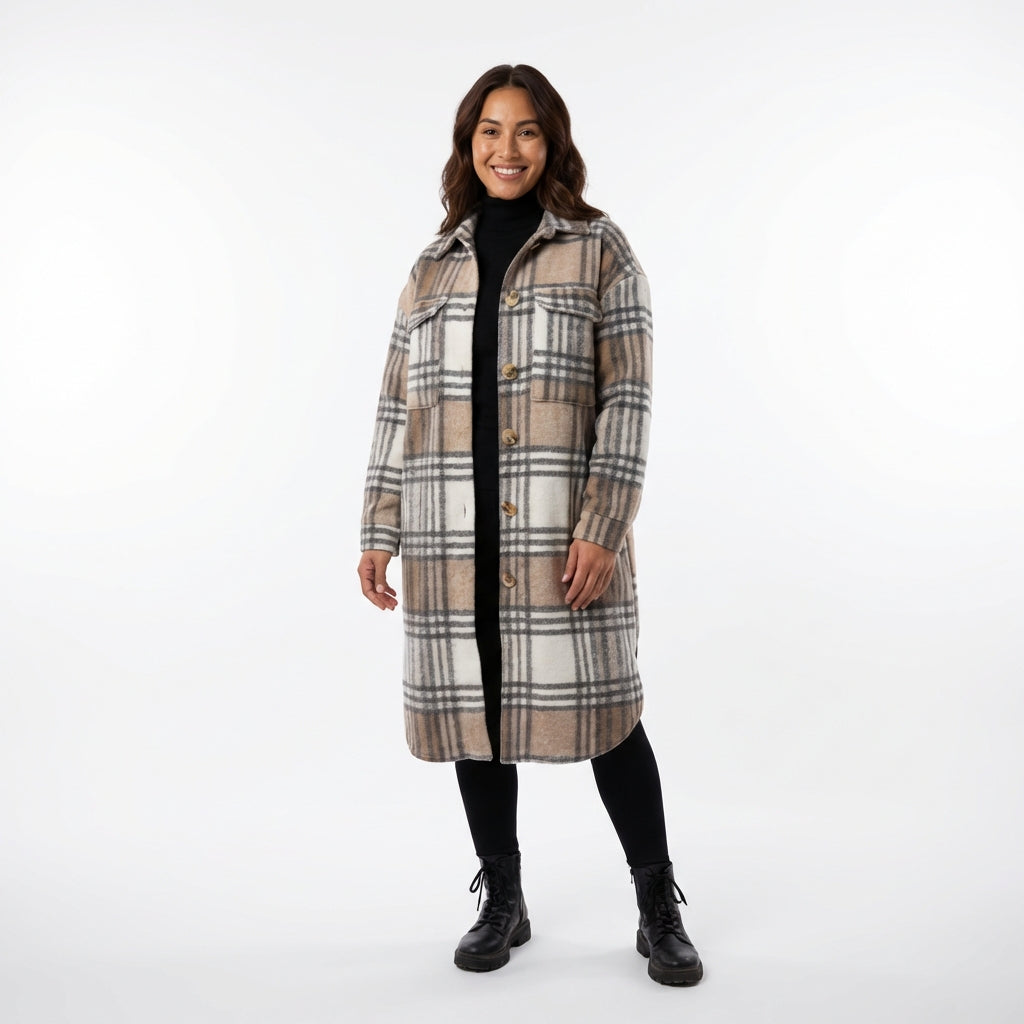 Plaid Long Coat-coats > long coats-Laventaire-Laventaire