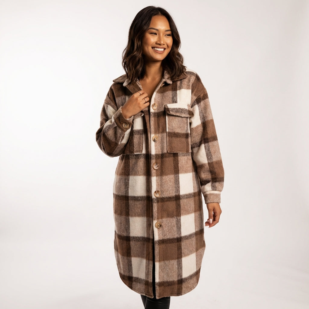 Plaid Long Coat-coats > long coats-Laventaire-Laventaire