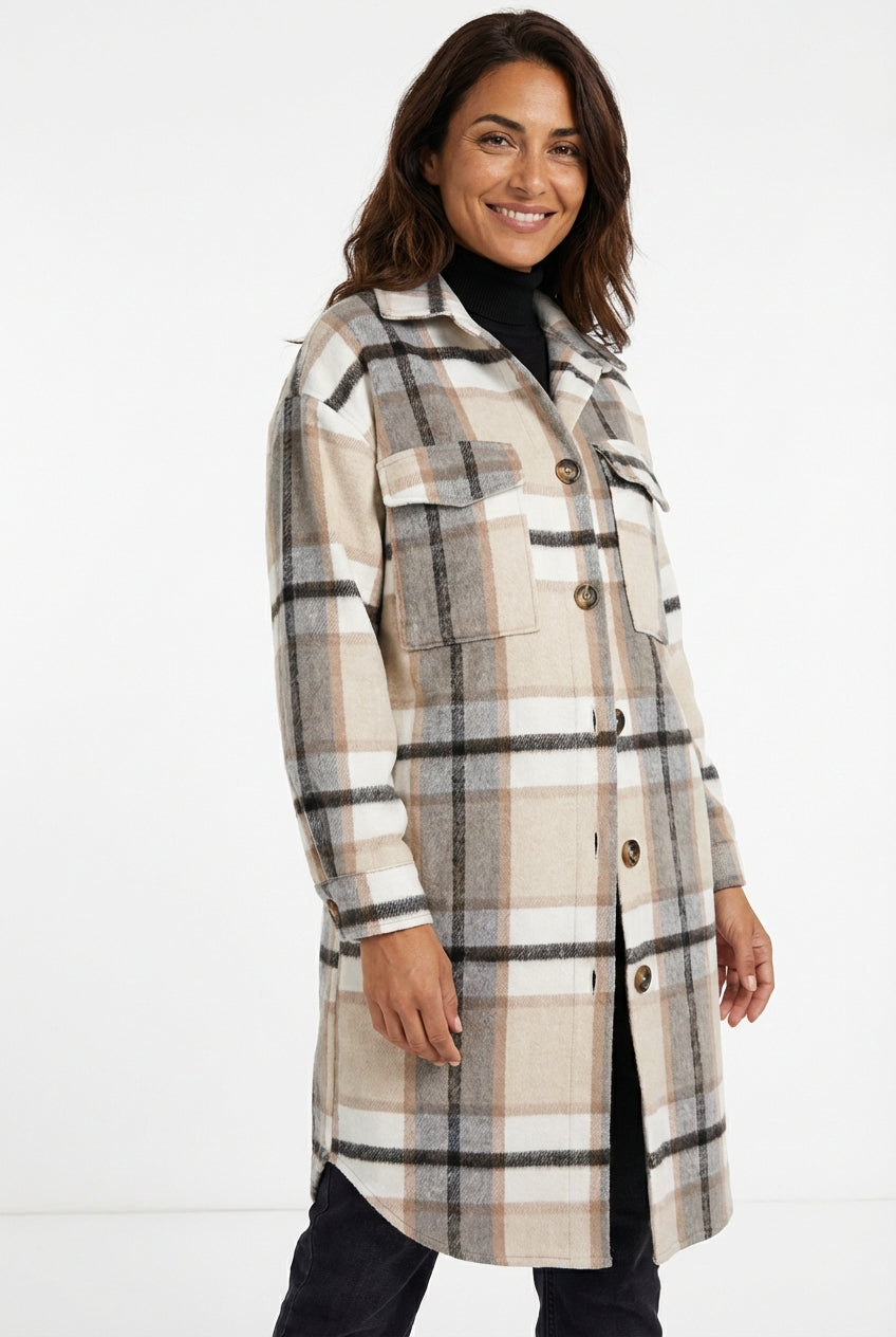 Plaid Long Coat-coats > long coats-Laventaire-Laventaire