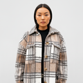 Plaid Long Coat-coats > long coats-Laventaire-Beige-S-Laventaire