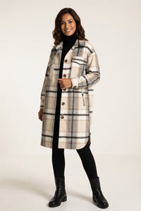 Plaid Long Coat-coats > long coats-Laventaire-Cream-S-Laventaire