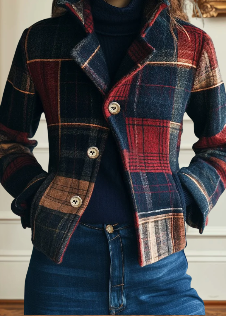 Plaid Short Buttoned Coat-coats > short coat-Laventaire-Laventaire