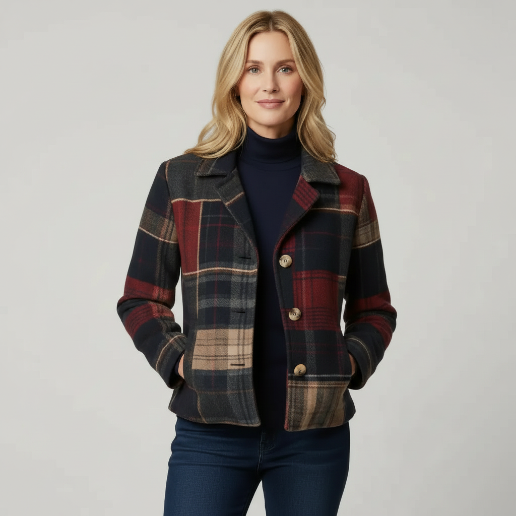 Plaid Short Buttoned Coat-coats > short coat-Laventaire-Laventaire