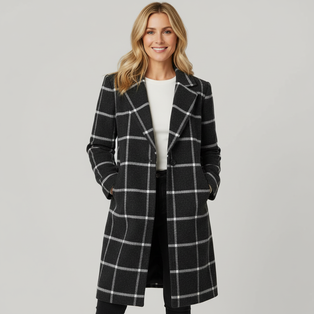 Plaid Trench Coat-coats > trench coat-Laventaire-Dark Gray-S-Laventaire