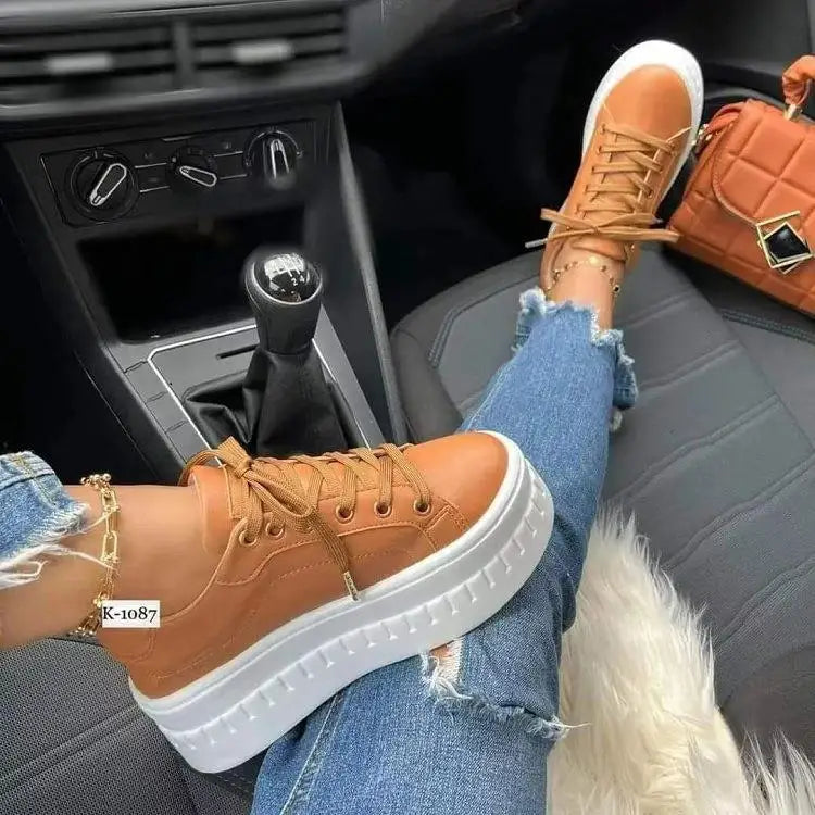 Platform Lace-Up Sneakers-footwear > sneakers-Laventaire-Brown-35-Laventaire