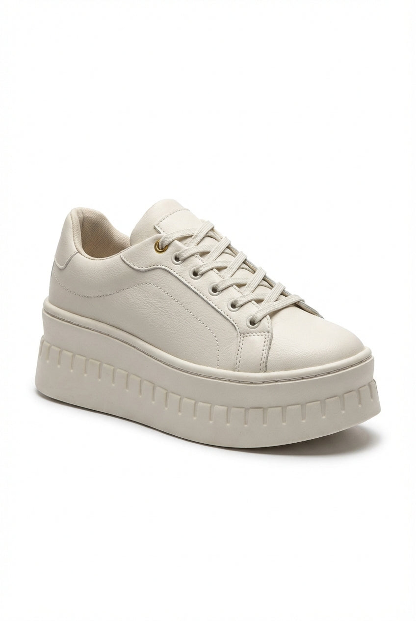 Platform Lace-Up Sneakers-footwear > sneakers-Laventaire-Cream-35-Laventaire