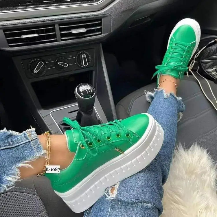 Platform Lace-Up Sneakers-footwear > sneakers-Laventaire-Green-35-Laventaire