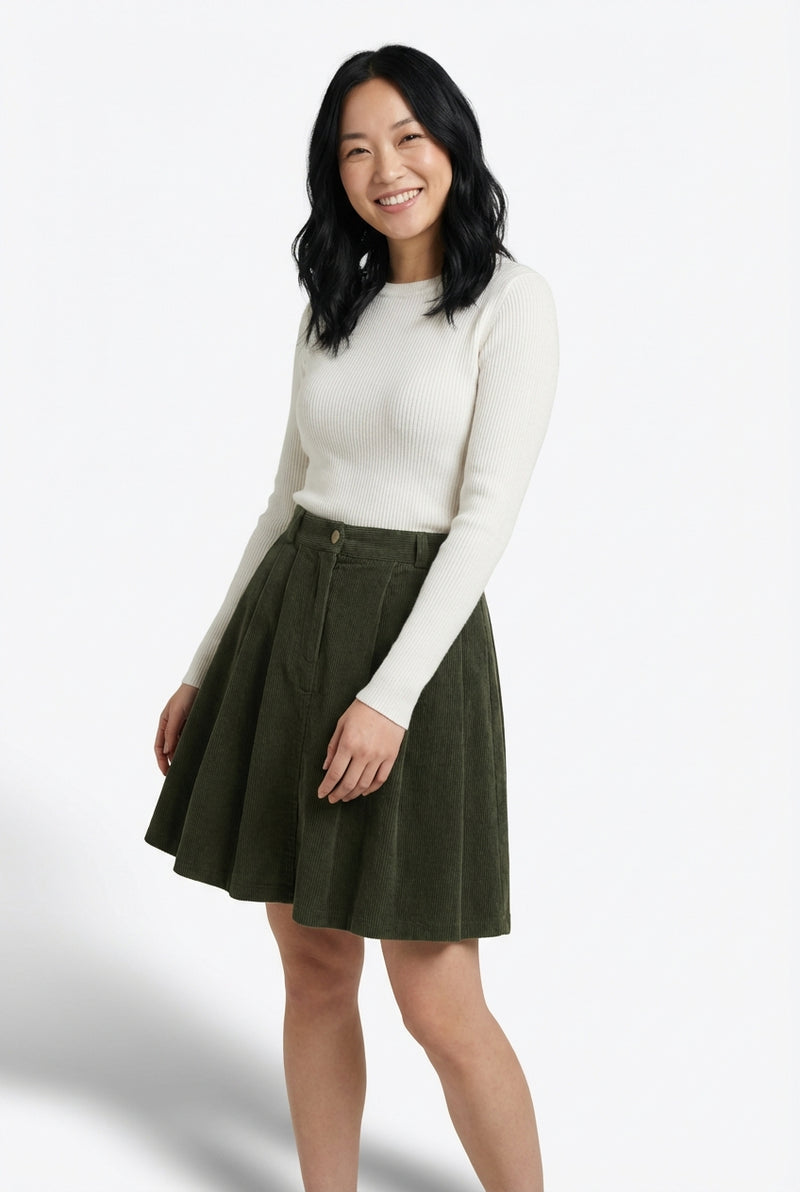 Pleated Skirt A-Line Fit-Skirts-Laventaire-Dark Green-S-Laventaire