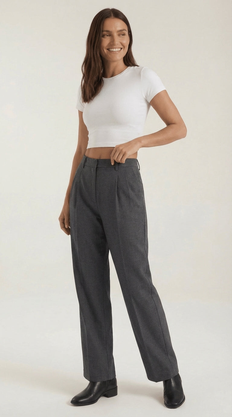 Pleated Straight Leg Trousers-trousers > straight leg trousers-Laventaire-Laventaire