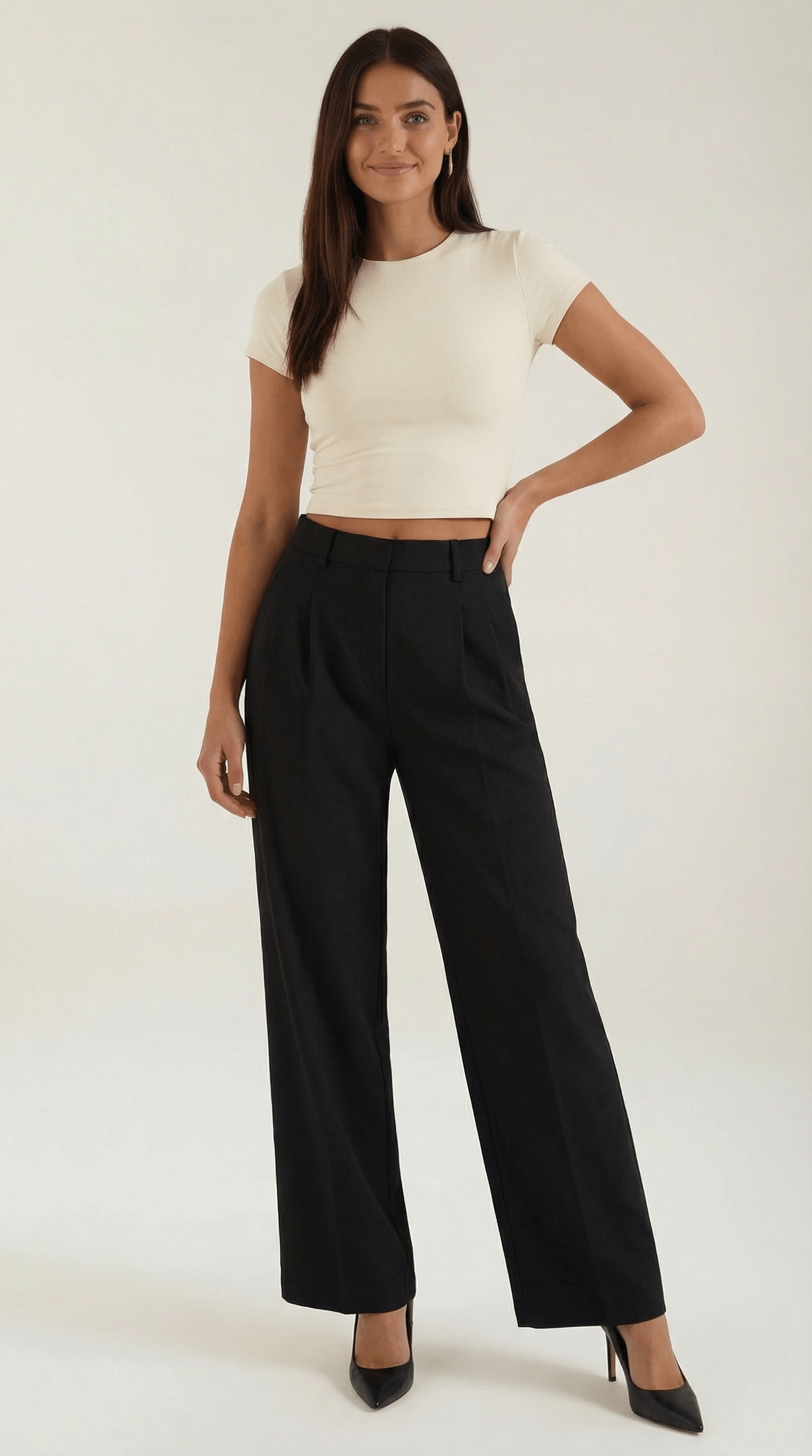 Pleated Straight Leg Trousers-trousers > straight leg trousers-Laventaire-Black-S-Laventaire