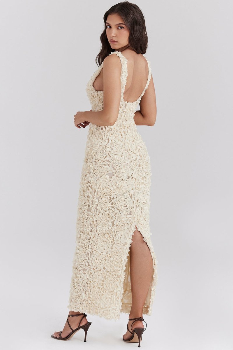 Plunge Neck Bridal Maxi Dress-dresses > floral dress-Laventaire-Laventaire