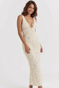 Plunge Neck Bridal Maxi Dress-dresses > floral dress-Laventaire-Ivory-XS-Laventaire