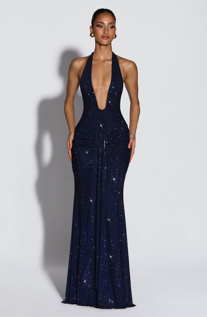 Plunge Neck Maxi Dress-dresses > maxi dress-Laventaire-Laventaire