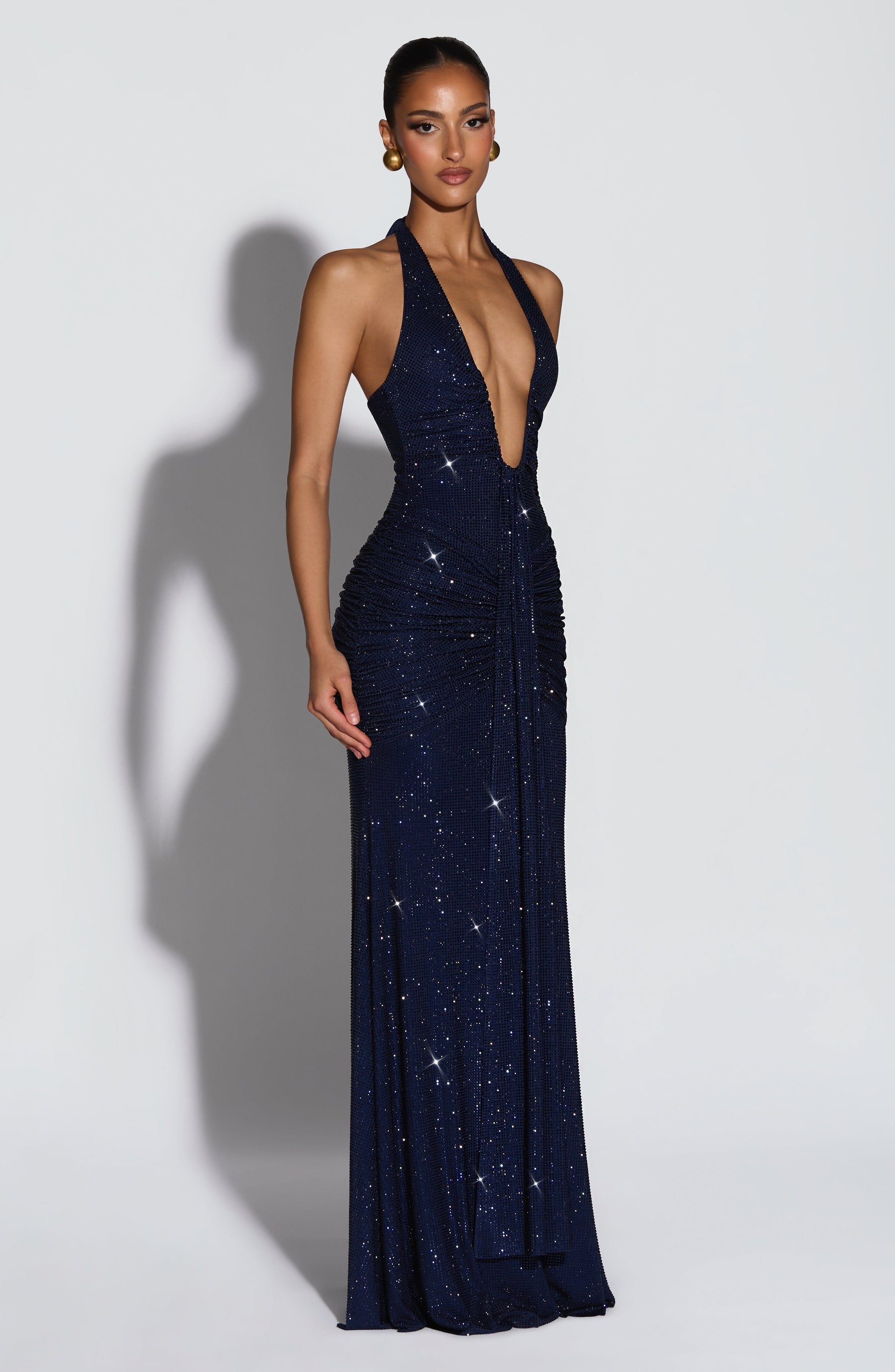 Plunge Neck Maxi Dress-dresses > maxi dress-Laventaire-Laventaire