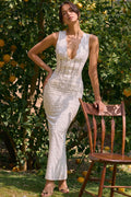 Plunge Neck White Maxi Dress-dresses > maxi dress-Laventaire-Laventaire