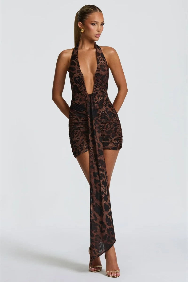 Plunging Neck Mini Dress-dresses > mini dress-Laventaire-Laventaire