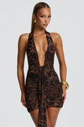 Plunging Neck Mini Dress-dresses > mini dress-Laventaire-Laventaire