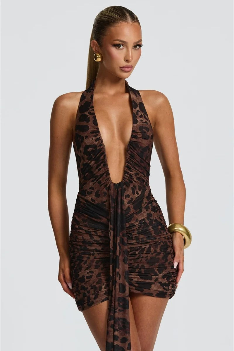 Plunging Neck Mini Dress-dresses > mini dress-Laventaire-Laventaire