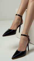 Pointed Toe Ankle Strap Heels-footwear > heels > ankle strap heels-Laventaire-Black-34-Laventaire