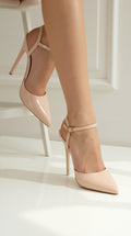 Pointed Toe Ankle Strap Heels-footwear > heels > ankle strap heels-Laventaire-Nude-34-Laventaire