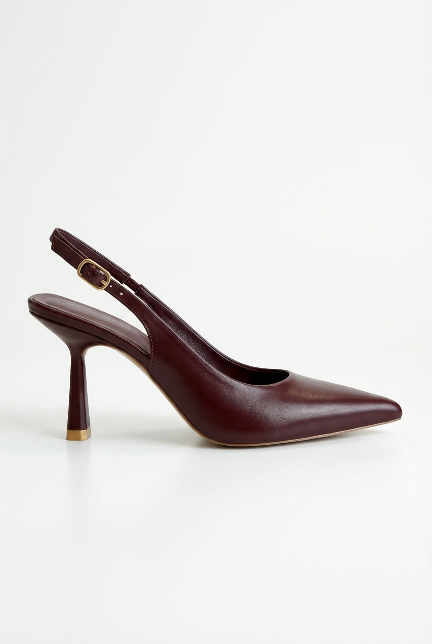 Pointed Toe Slingback Heels-footwear > heels > slingback heels-Laventaire-Burgundy-35-Laventaire