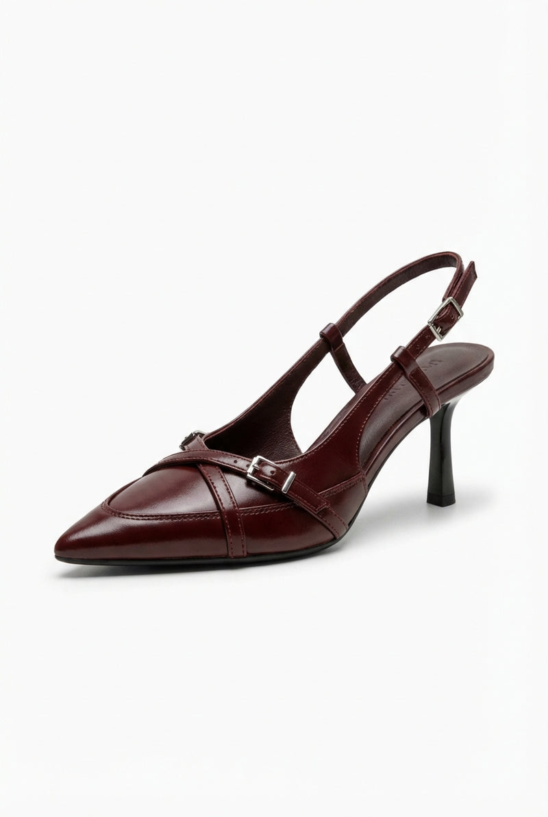 Pointed Toe Slingback Heels-footwear > heels > slingbacks-Laventaire-Burgundy-35-Laventaire