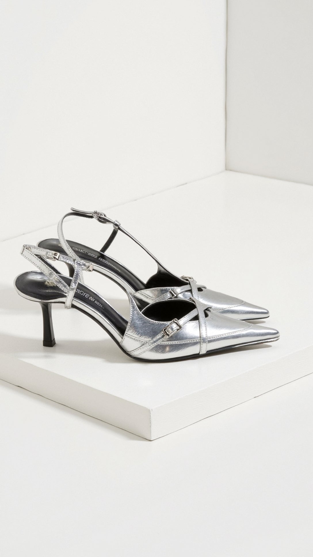 Pointed Toe Slingback Heels-footwear > heels > slingbacks-Laventaire-Silver-35-Laventaire