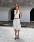 Polka Dot Outfit Set White-two piece set > top and skirt-Laventaire-Laventaire