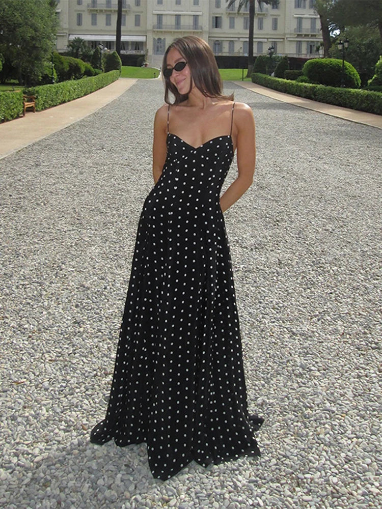 Polka Dot Print Maxi Dress-dresses > maxi dress-Laventaire-Laventaire