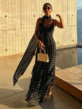 Polka Dot Print Maxi Dress-dresses > maxi dress-Laventaire-Laventaire