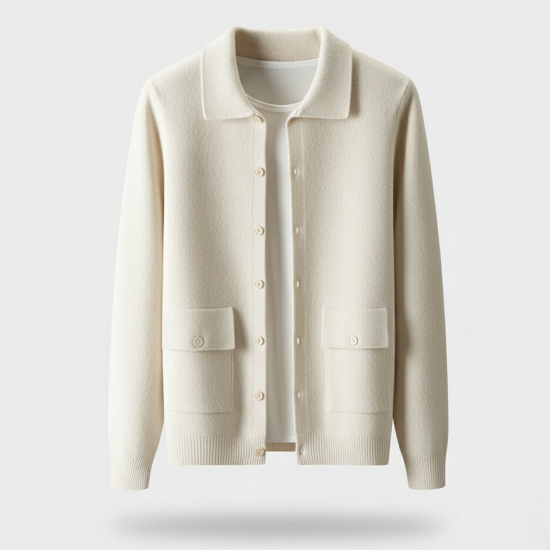 Polo Cardigan Sweater-sweaters > cardigans-Laventaire-Cream-S-Laventaire