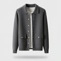 Polo Cardigan Sweater-sweaters > cardigans-Laventaire-Dark Gray-S-Laventaire