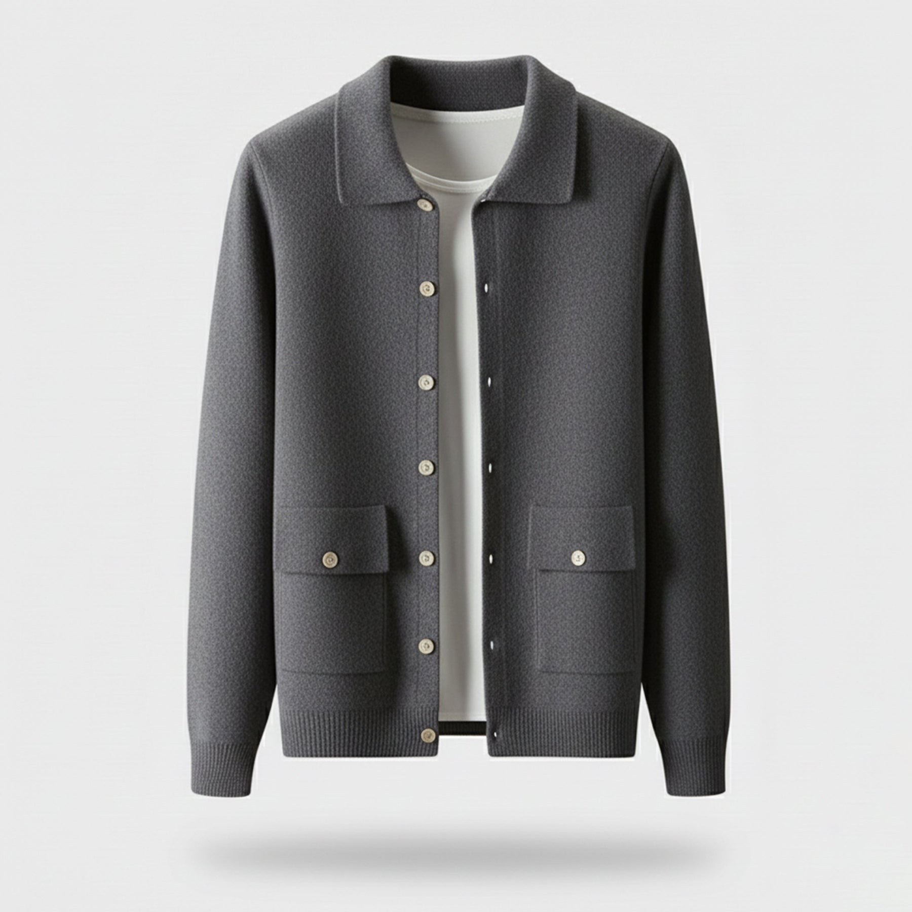 Polo Cardigan Sweater-sweaters > cardigans-Laventaire-Dark Gray-S-Laventaire