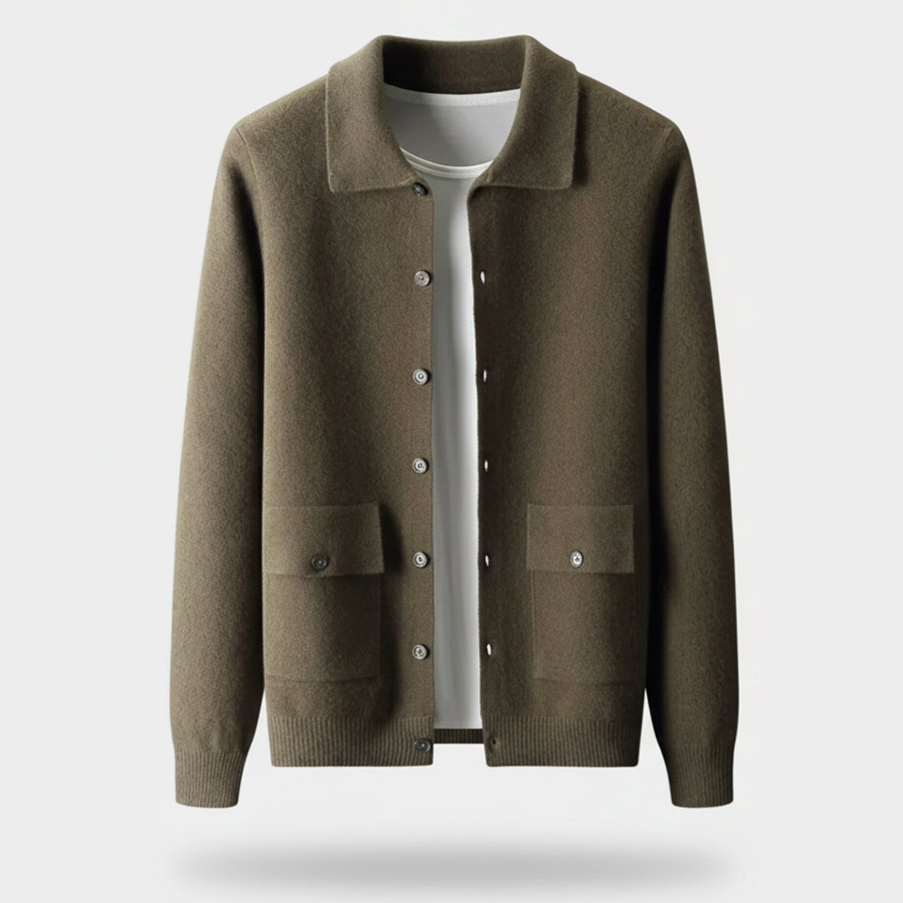 Polo Cardigan Sweater-sweaters > cardigans-Laventaire-Olive Green-S-Laventaire