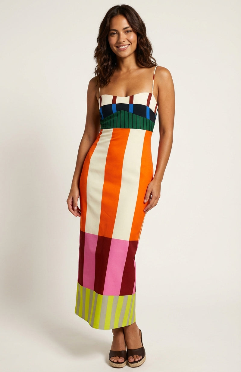 Printed Summer Midi Dress-dresses > summer dress-Laventaire-Multicolor-S-Laventaire