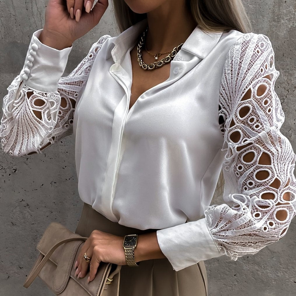 Puff Sleeve Blouse Top-tops > blouses-Laventaire-White-S-Laventaire