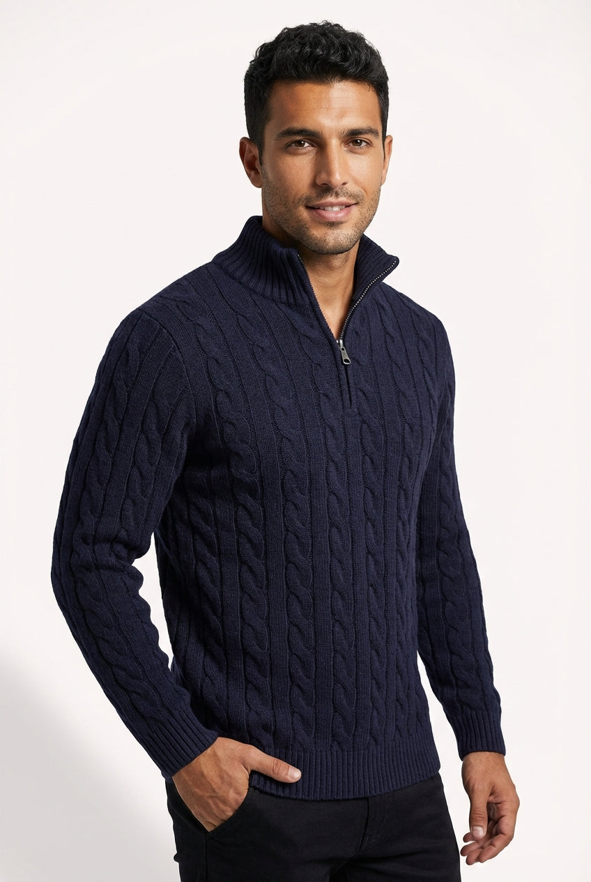 Quarter-Zip Casual Sweater-sweaters > quarter-zip sweater-Laventaire-Laventaire