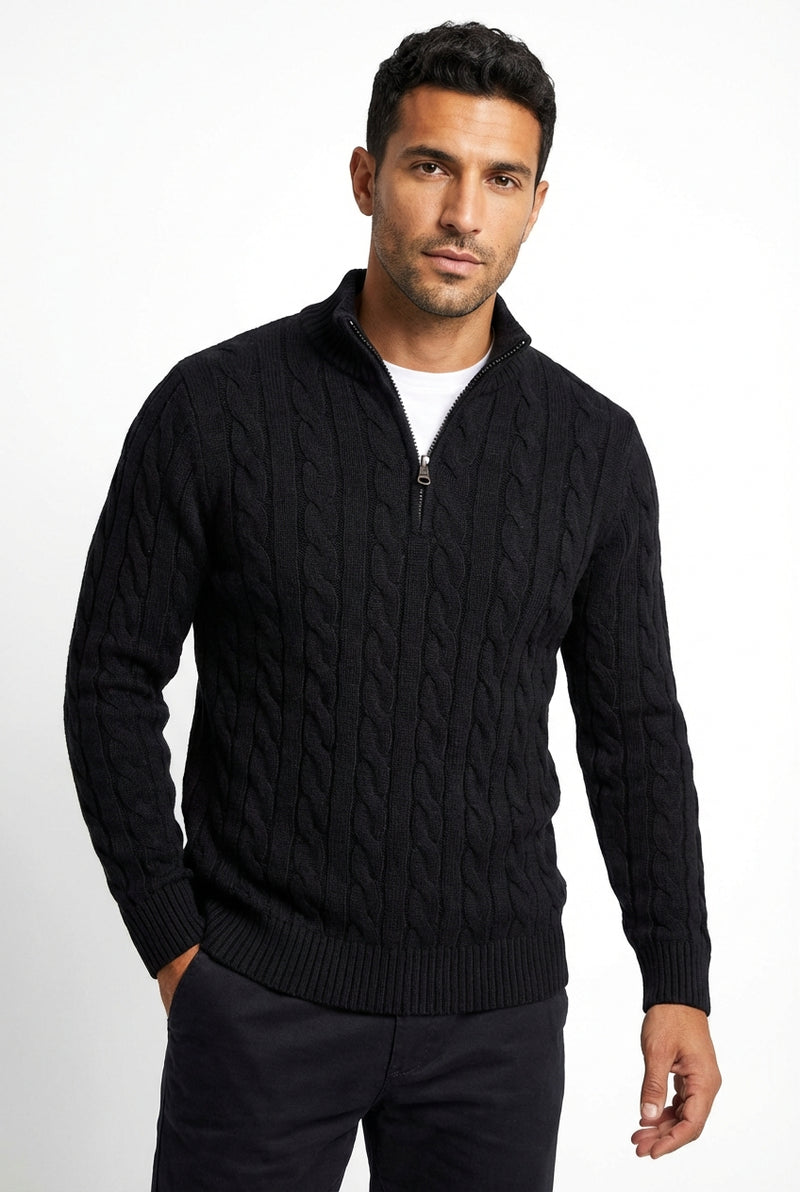 Quarter-Zip Casual Sweater-sweaters > quarter-zip sweater-Laventaire-Black-S-Laventaire