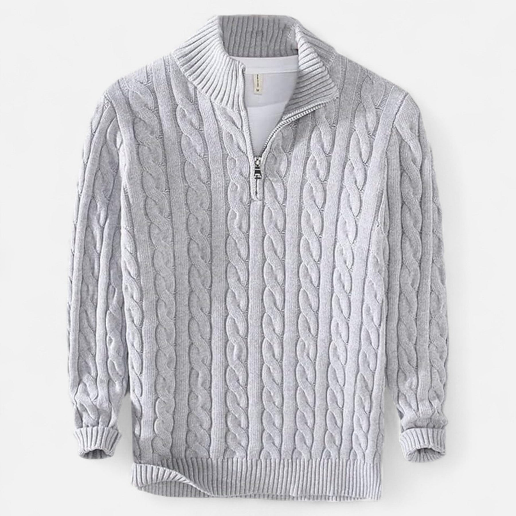 Quarter-Zip Casual Sweater-sweaters > quarter-zip sweater-Laventaire-Light Gray-S-Laventaire