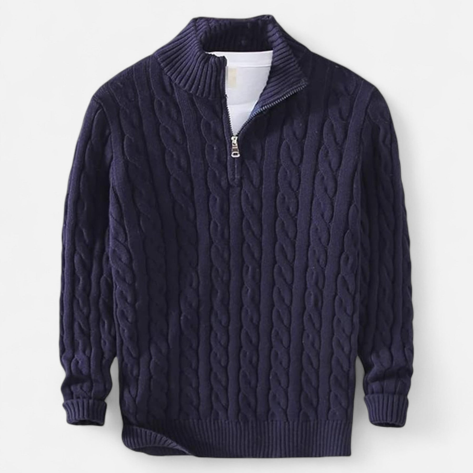 Quarter-Zip Casual Sweater-sweaters > quarter-zip sweater-Laventaire-Navy Blue-S-Laventaire
